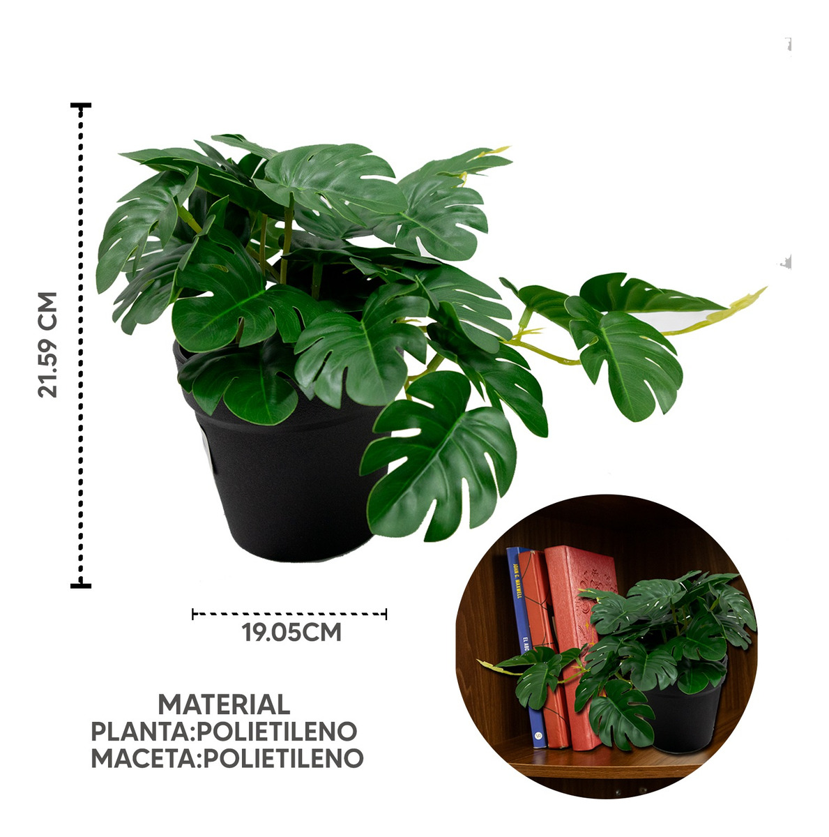 Foto 3 pulgar | Planta Artificial Jauz Monstera En Maceta De Plástico Negro 19 cm