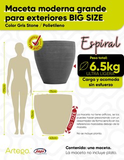 Foto 3 | Macetas Modernas Set De 3 Piezas Big Size Para Exteriores Grande Espiral De Polipropileno Ultra Ligera Artego Japi