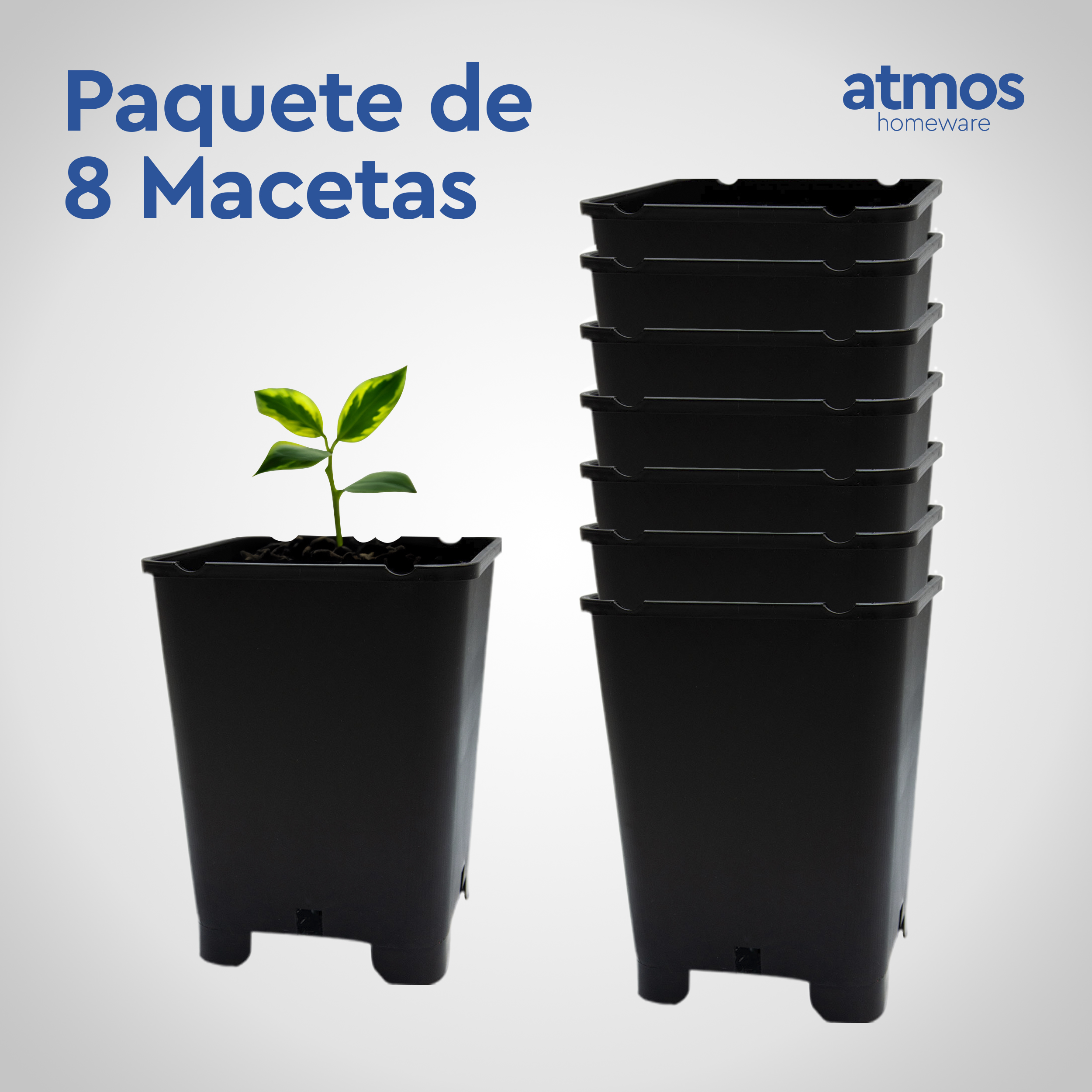 Foto 6 pulgar | Macetas Cuadradas De Plástico Con Patas | 8 Macetas De 7 Litros