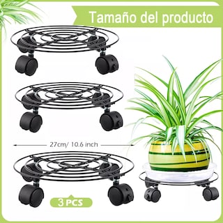 Foto 2 | Base De Maceta De Metal Con Ruedas, 3 Uds. Eo Safe Imports Esi-16356 Negro