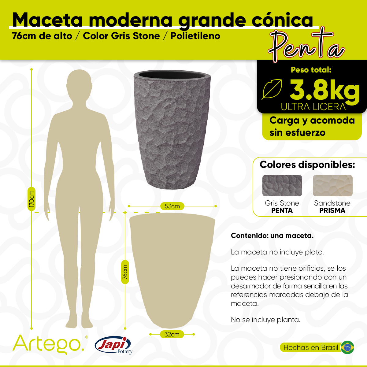 Foto 4 pulgar | Maceta Artego para Exteriores Cónica Grande Gris