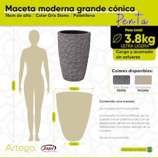 Foto 3 | Maceta Artego para Exteriores Cónica Grande Gris