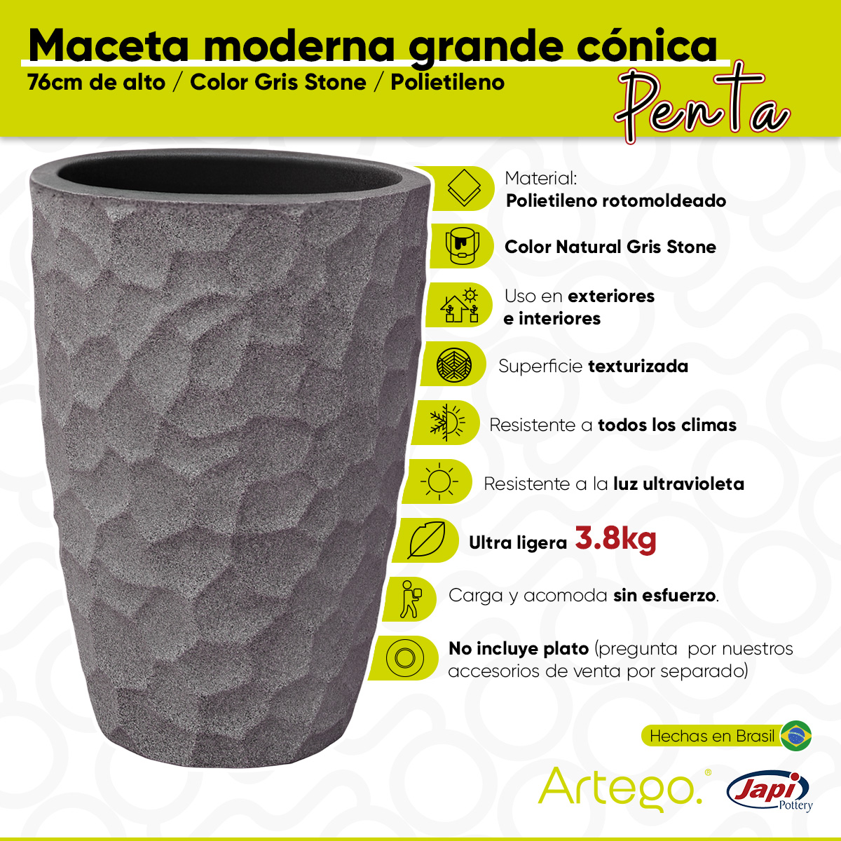 Foto 5 pulgar | Maceta Artego para Exteriores Cónica Grande Gris