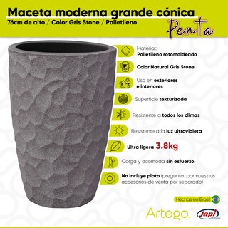 Foto 4 | Maceta Artego para Exteriores Cónica Grande Gris