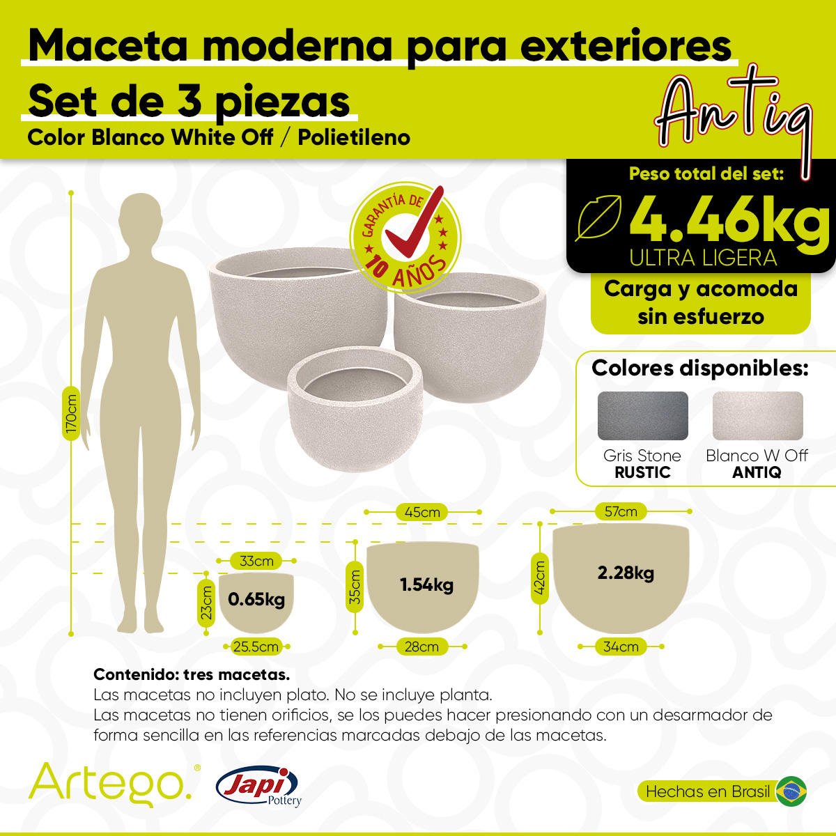 Foto 4 pulgar | Macetas Modernas Artego Blancas 3 Piezas