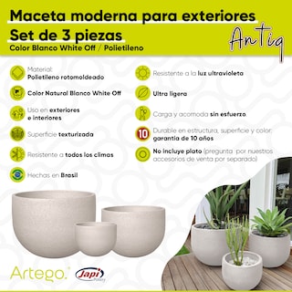 Foto 4 | Macetas Modernas Artego Blancas 3 Piezas
