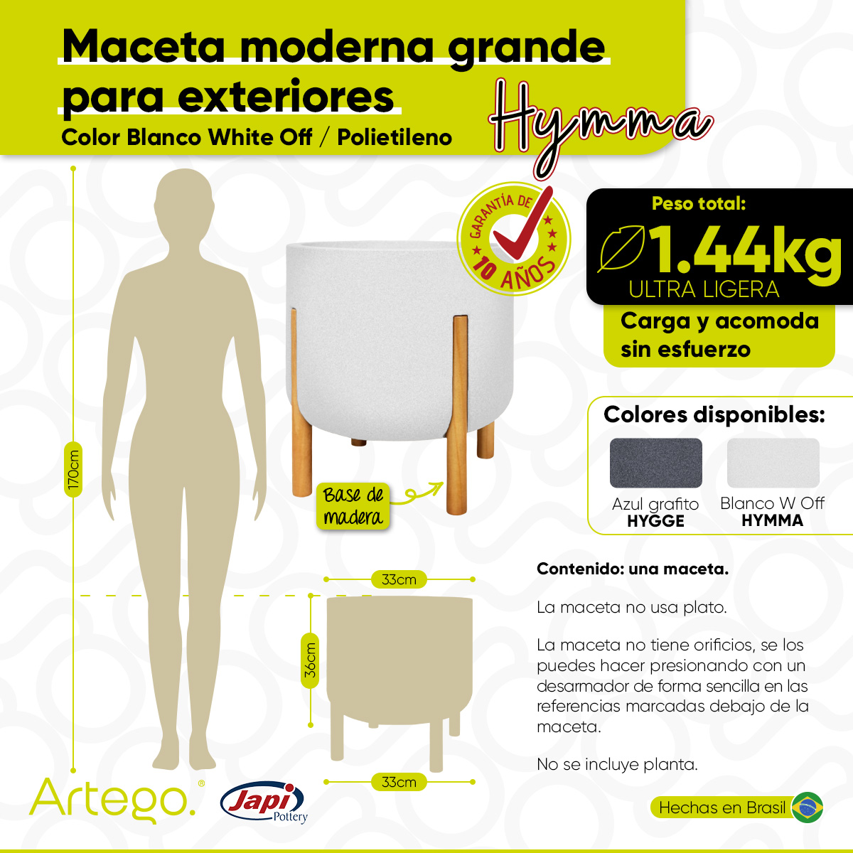 Foto 4 pulgar | Maceta Moderna Artego con Base de Madera Blanca