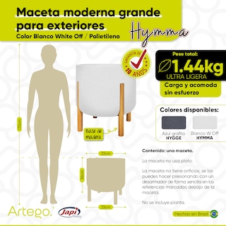 Foto 3 | Maceta Moderna Artego con Base de Madera Blanca