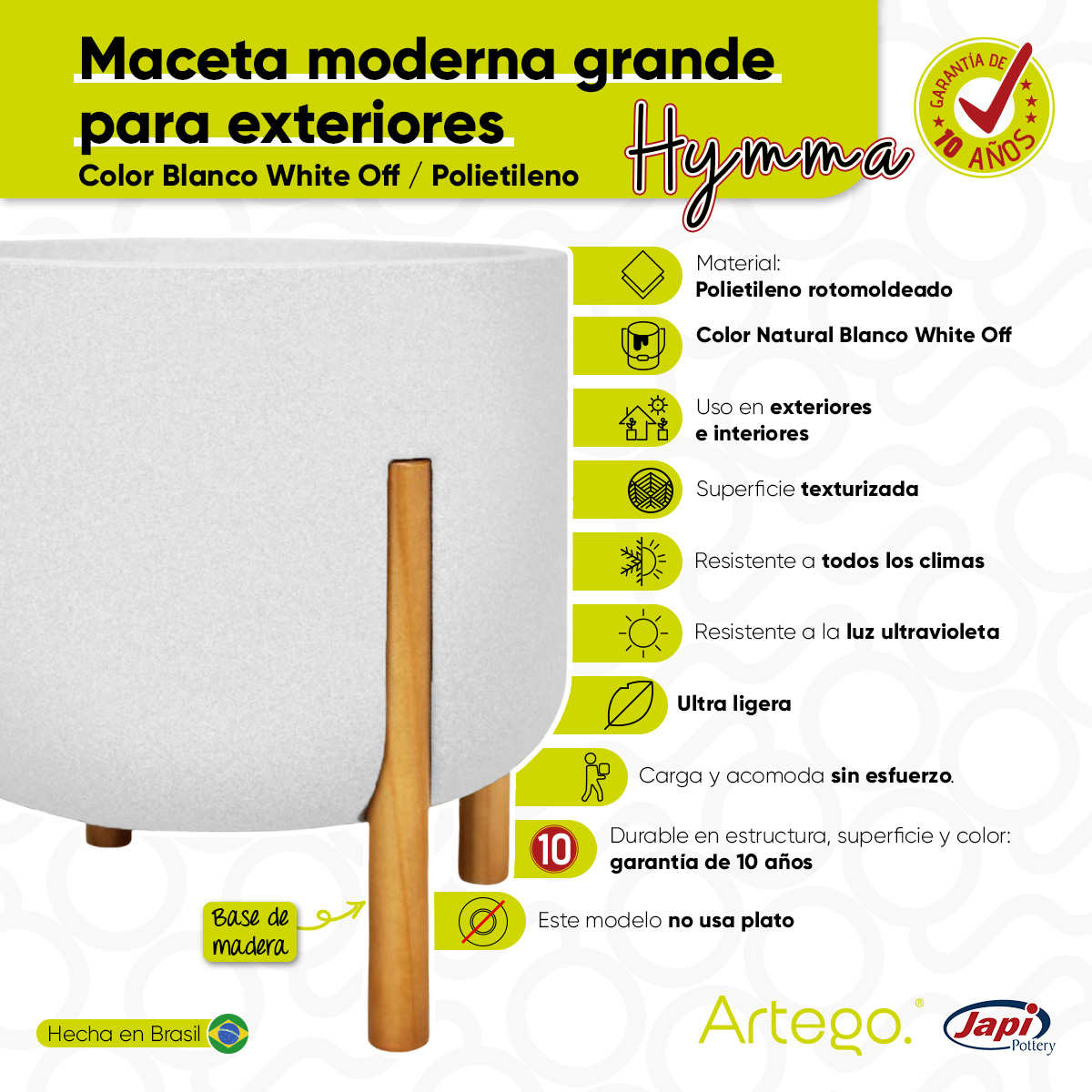 Foto 5 pulgar | Maceta Moderna Artego con Base de Madera Blanca