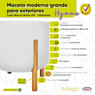 Foto 4 | Maceta Moderna Artego con Base de Madera Blanca
