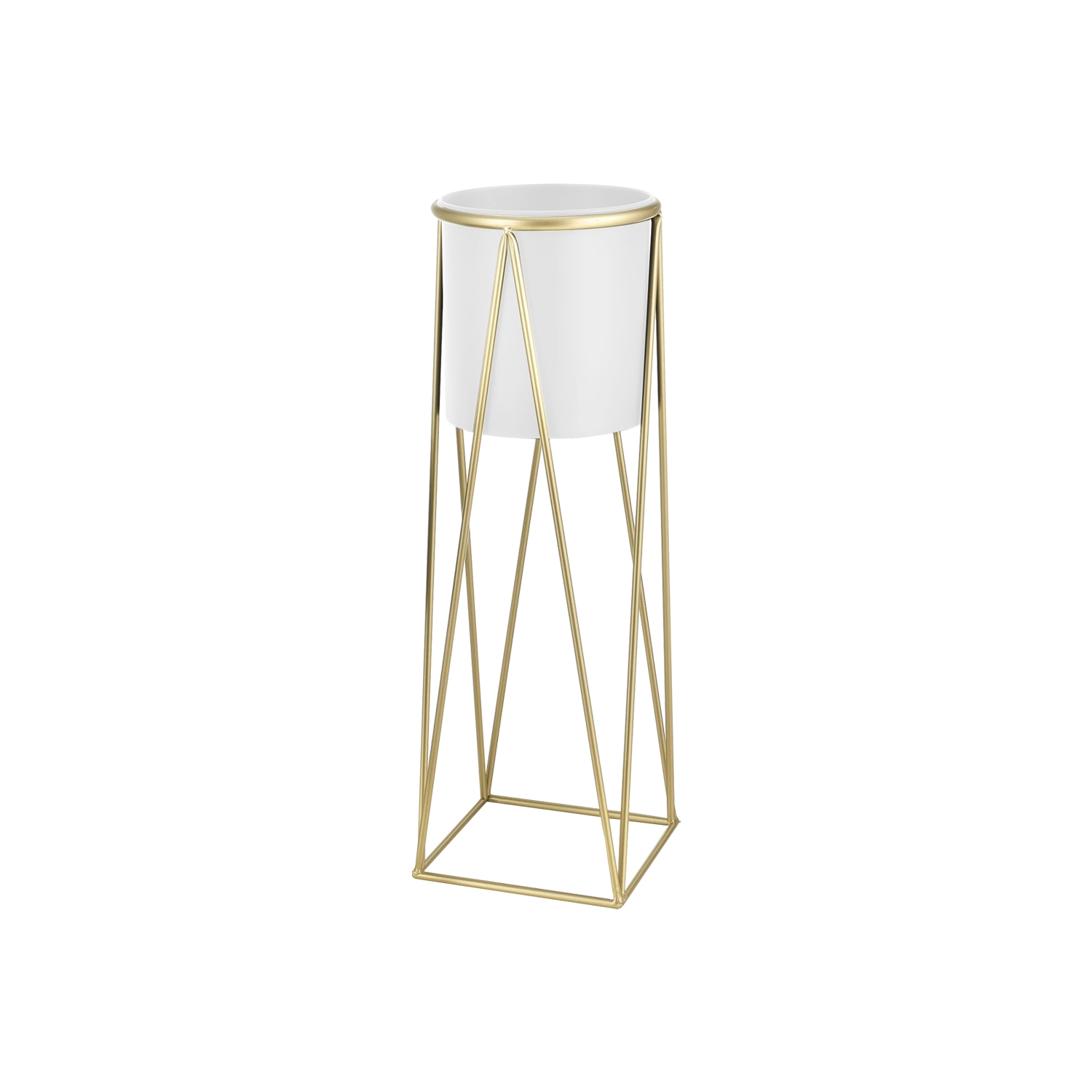 Maceta Con Soporte Metálico Gti De Metal Blanco Y Dorado - Venta Internacional.