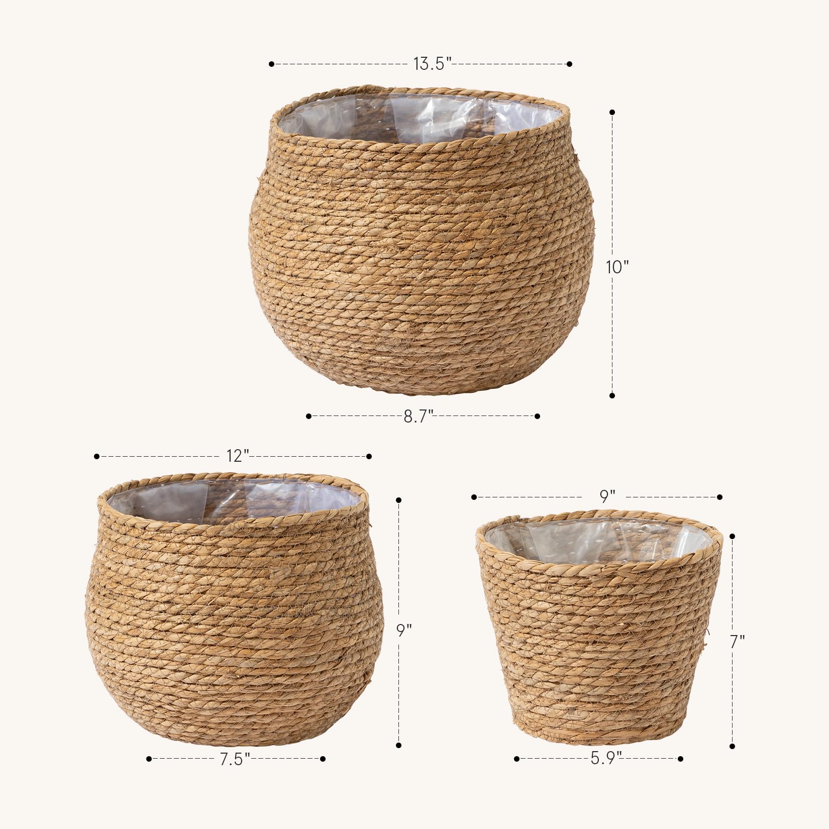 Foto 4 | Maceta La Jolie Muse De Hierba Marina Natural, Paquete Grande De 3, Color Marrón - Venta Internacional.