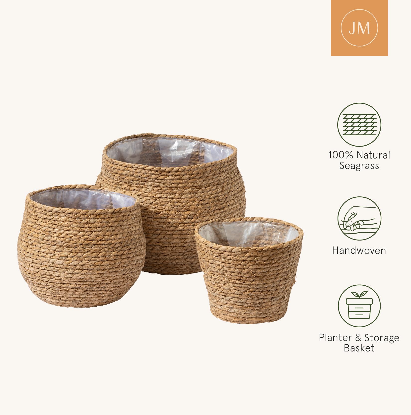 Foto 7 pulgar | Maceta La Jolie Muse De Hierba Marina Natural, Paquete Grande De 3, Color Marrón - Venta Internacional.