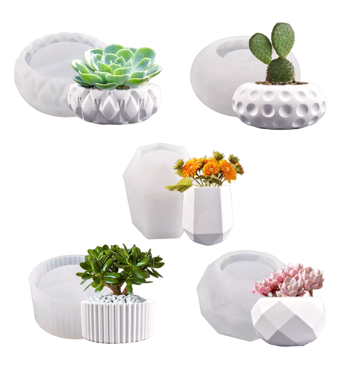 Foto 3 pulgar | Moldes Pequeñas Jardineras Moldes Para Maceta Belug Plantas 5 Pzs, Blanco