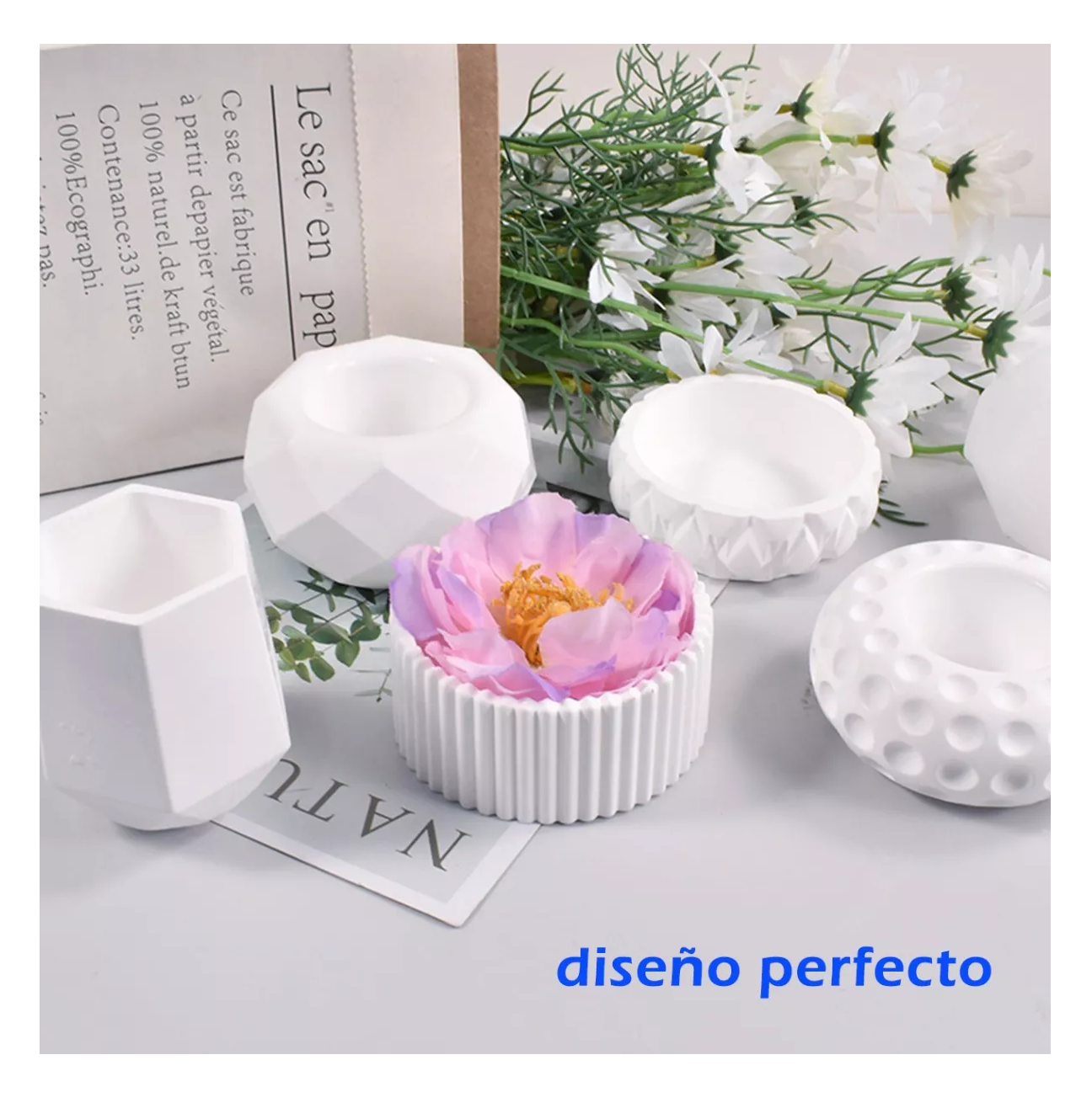 Foto 6 pulgar | Moldes Pequeñas Jardineras Moldes Para Maceta Belug Plantas 5 Pzs, Blanco