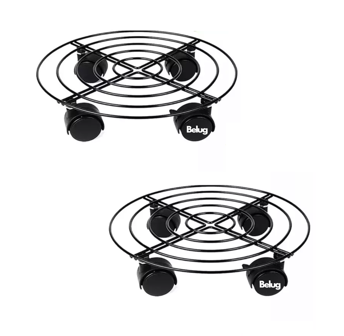 2 Soportes De Base De Maceta De Metal Con Ruedas Belug Negro