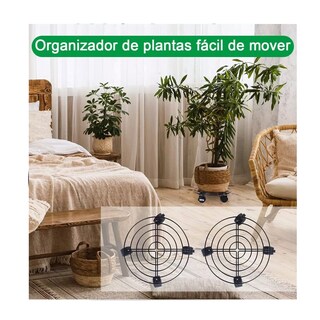 Foto 3 | 2 Soportes De Base De Maceta De Metal Con Ruedas Belug Negro