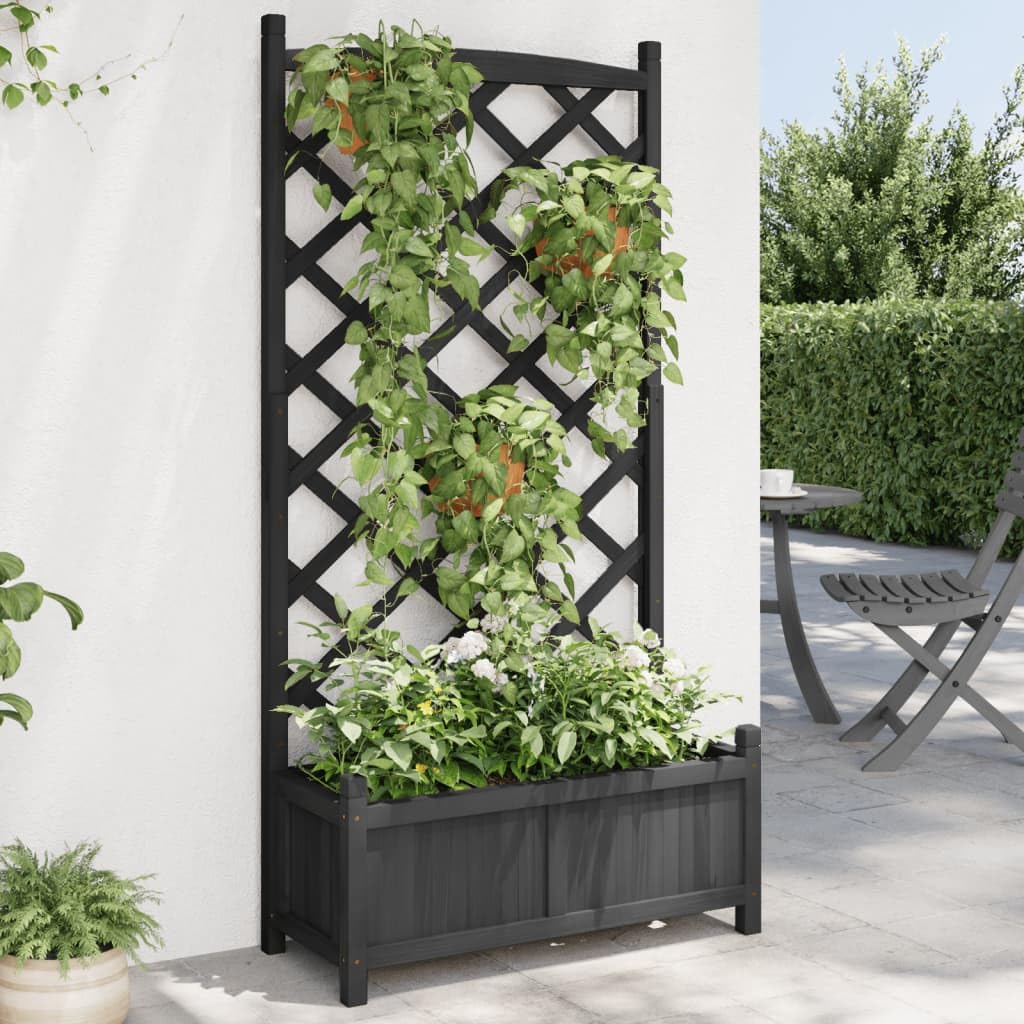 Foto 3 pulgar | Jardinera Elevada Con Enrejado Vidaxl, Madera De Abeto Maciza Negra - Venta Internacional.