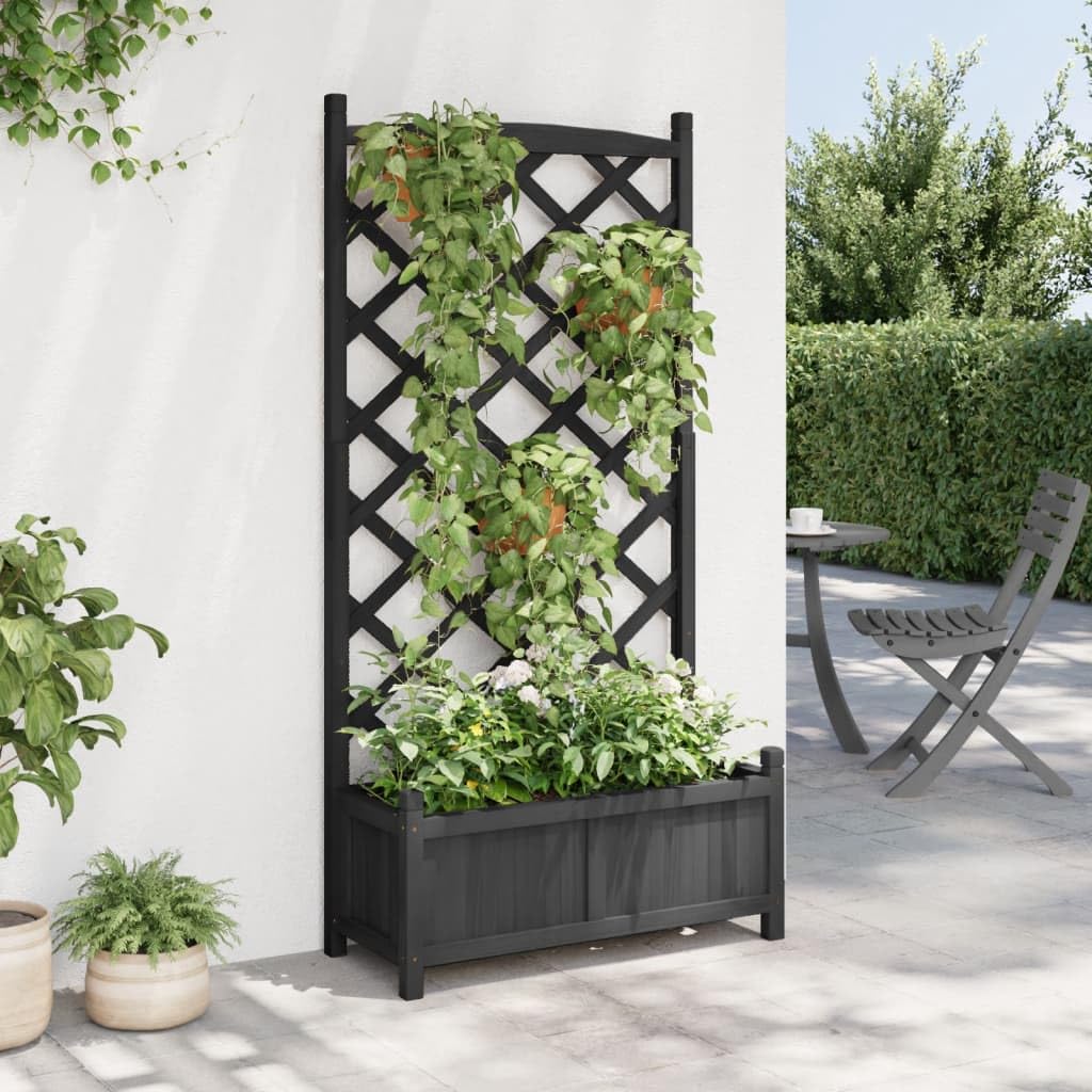 Foto 4 pulgar | Jardinera Elevada Con Enrejado Vidaxl, Madera De Abeto Maciza Negra - Venta Internacional.