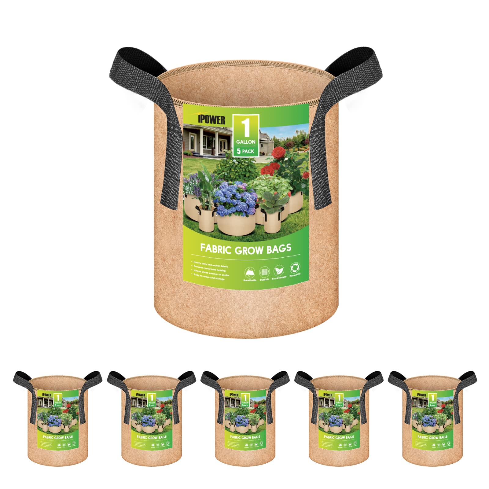 Macetas De Tela No Tejida Para Aireación Plant Grow Bags Ipower, Paquete De 5 Unidades, 3,8 Litros - Venta Internacion