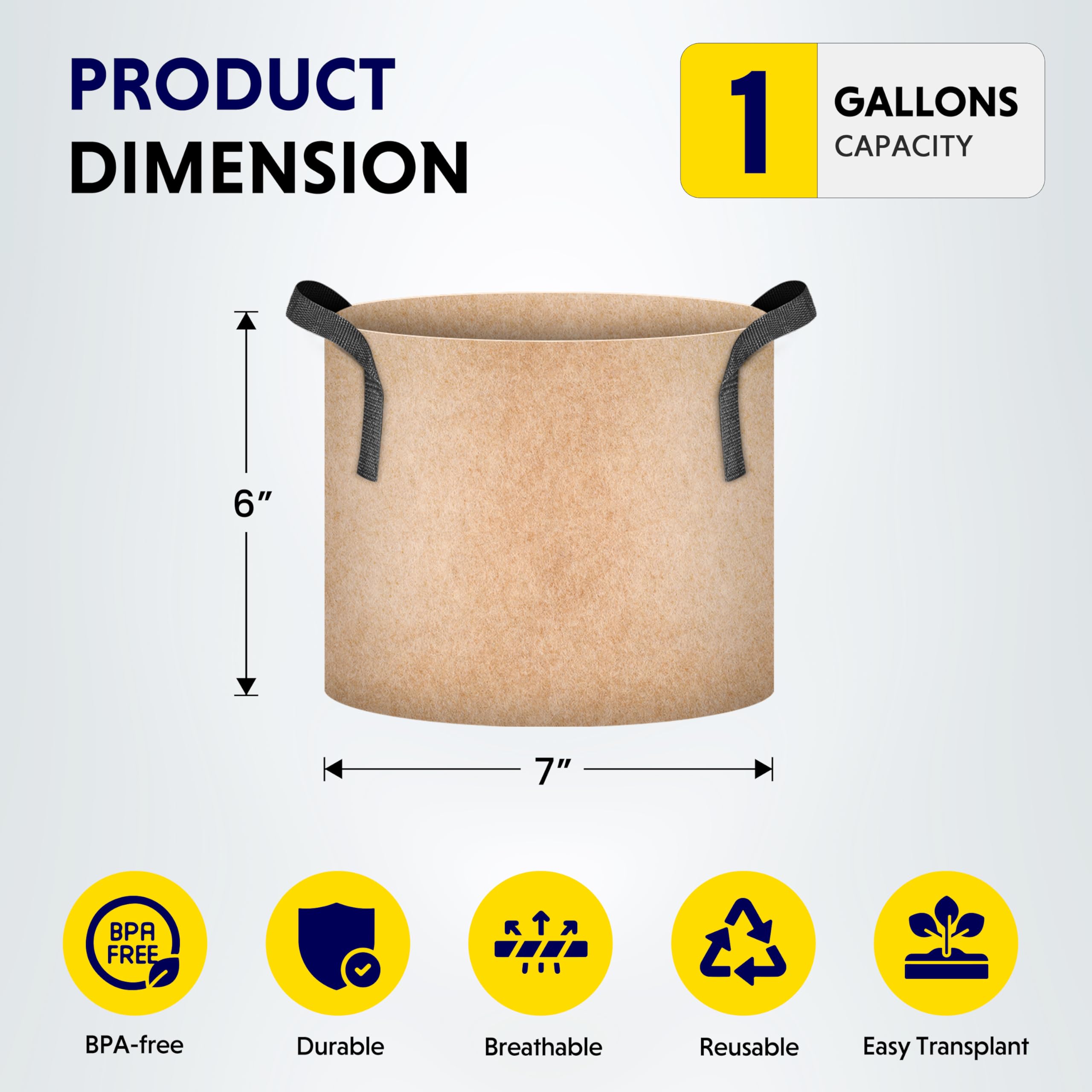 Foto 2 | Macetas De Tela No Tejida Para Aireación Plant Grow Bags Ipower, Paquete De 5 Unidades, 3,8 Litros - Venta Internacion
