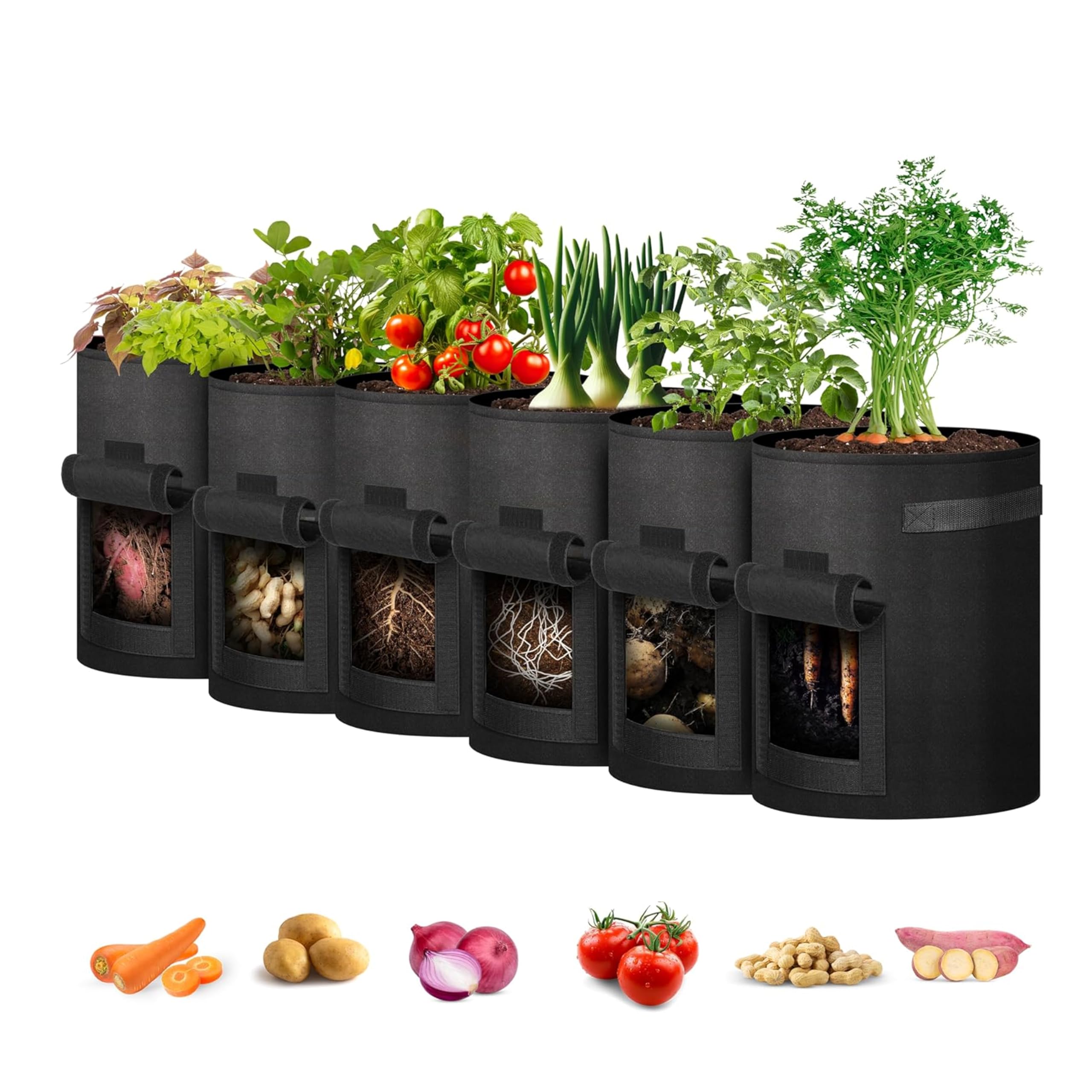 Bolsas Para Cultivo De Patatas Ipower, 10 Galones, Paquete De 6, Con Asa Y Ventana - Venta Internacional.