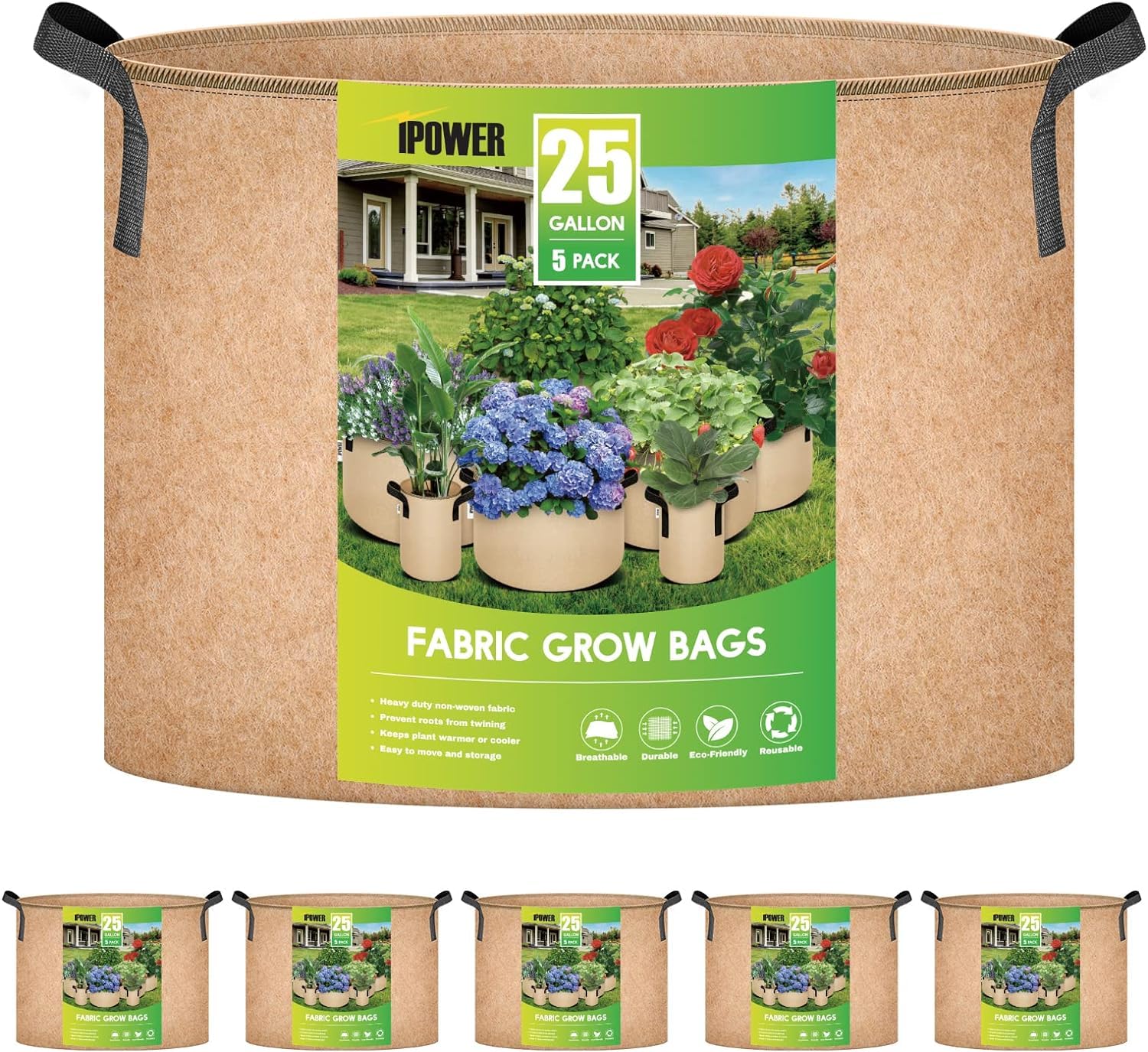 Foto 2 pulgar | Bolsas Para Cultivo De Plantas Ipower, Tela No Tejida De 25 Galones, Paquete De 5 - Venta Internacional.