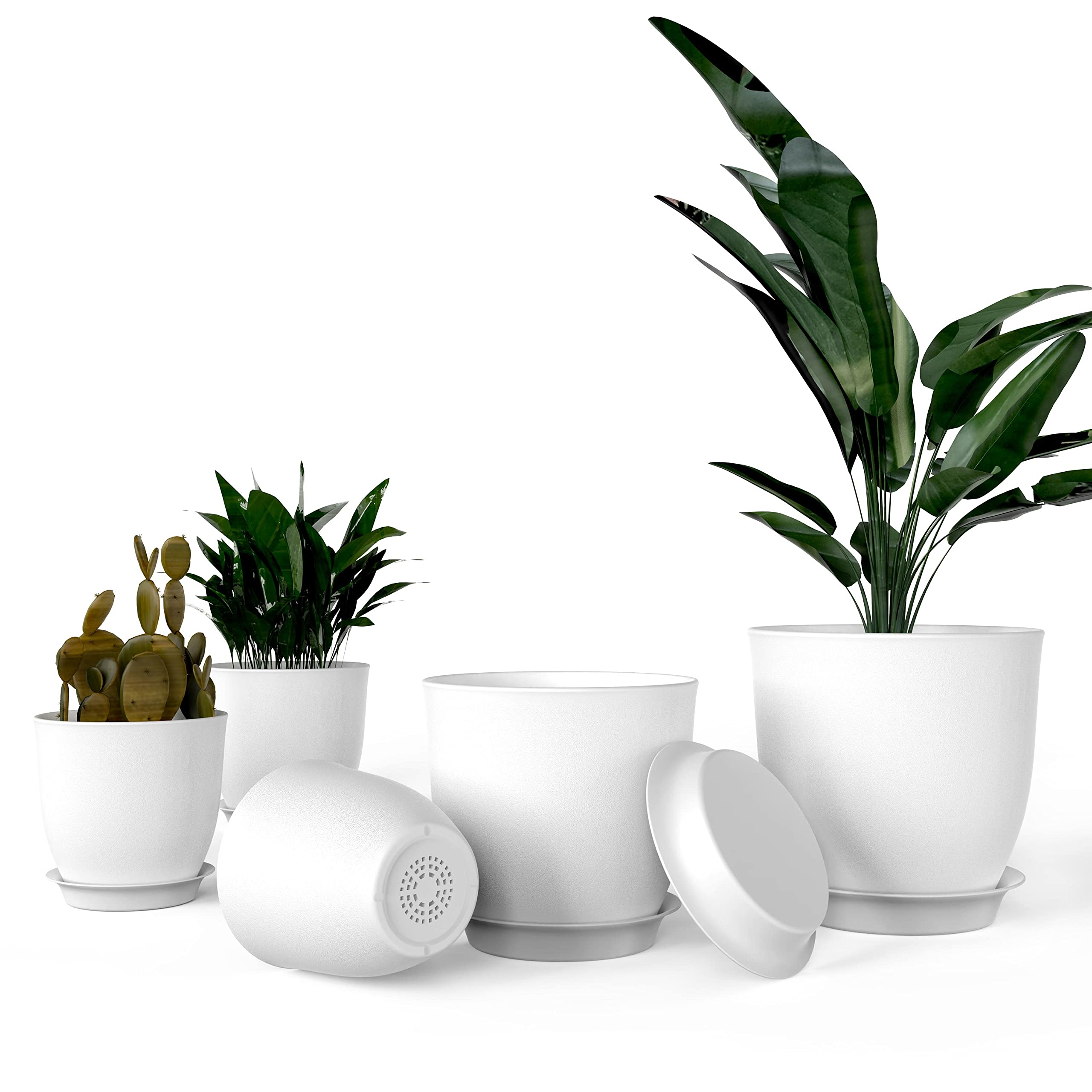 Macetas Ipower De Plástico, Juego De 5 Unidades Con Orificios De Drenaje, Color Blanco - Venta Internacional.