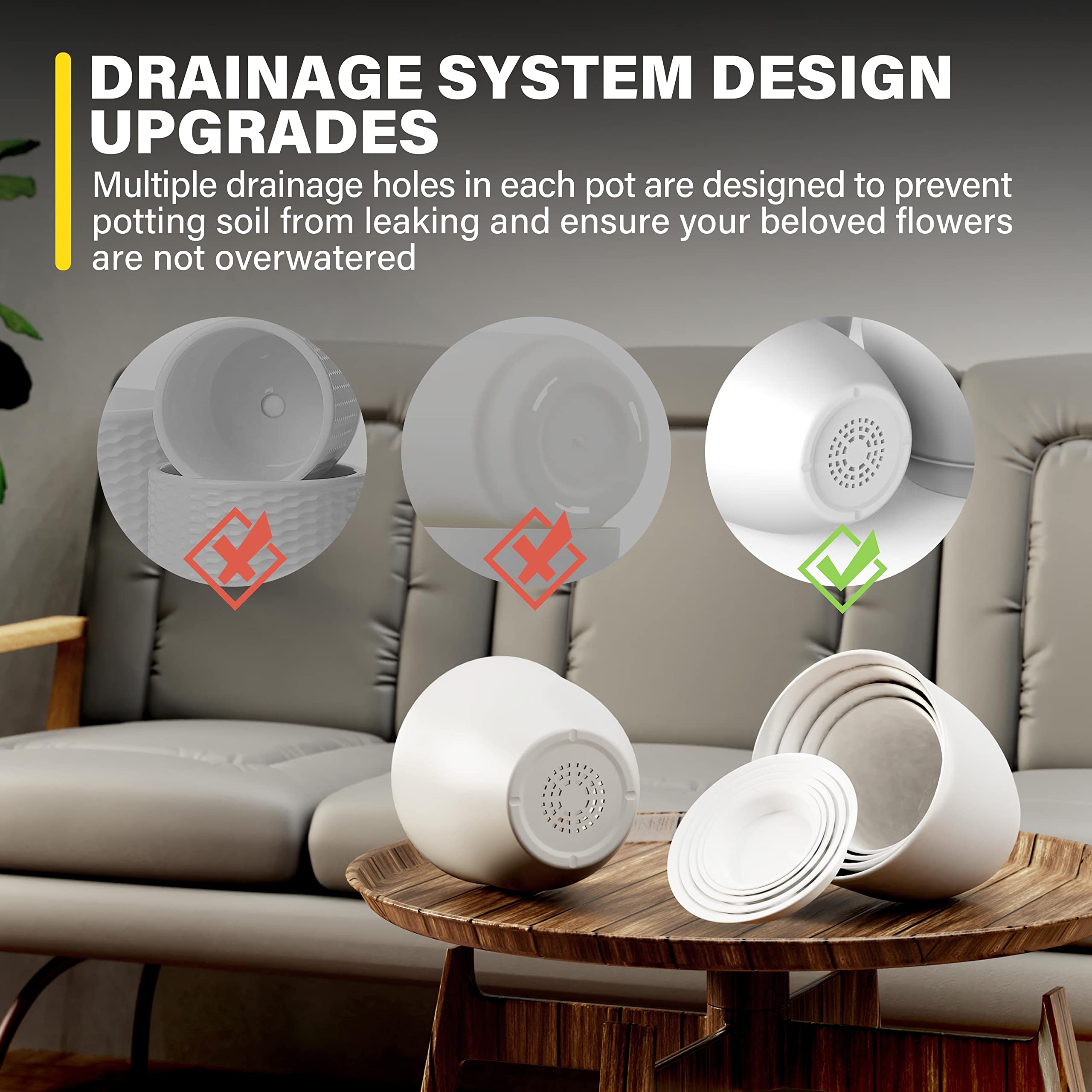 Foto 5 pulgar | Macetas Ipower De Plástico, Juego De 5 Unidades Con Orificios De Drenaje, Color Blanco - Venta Internacional.