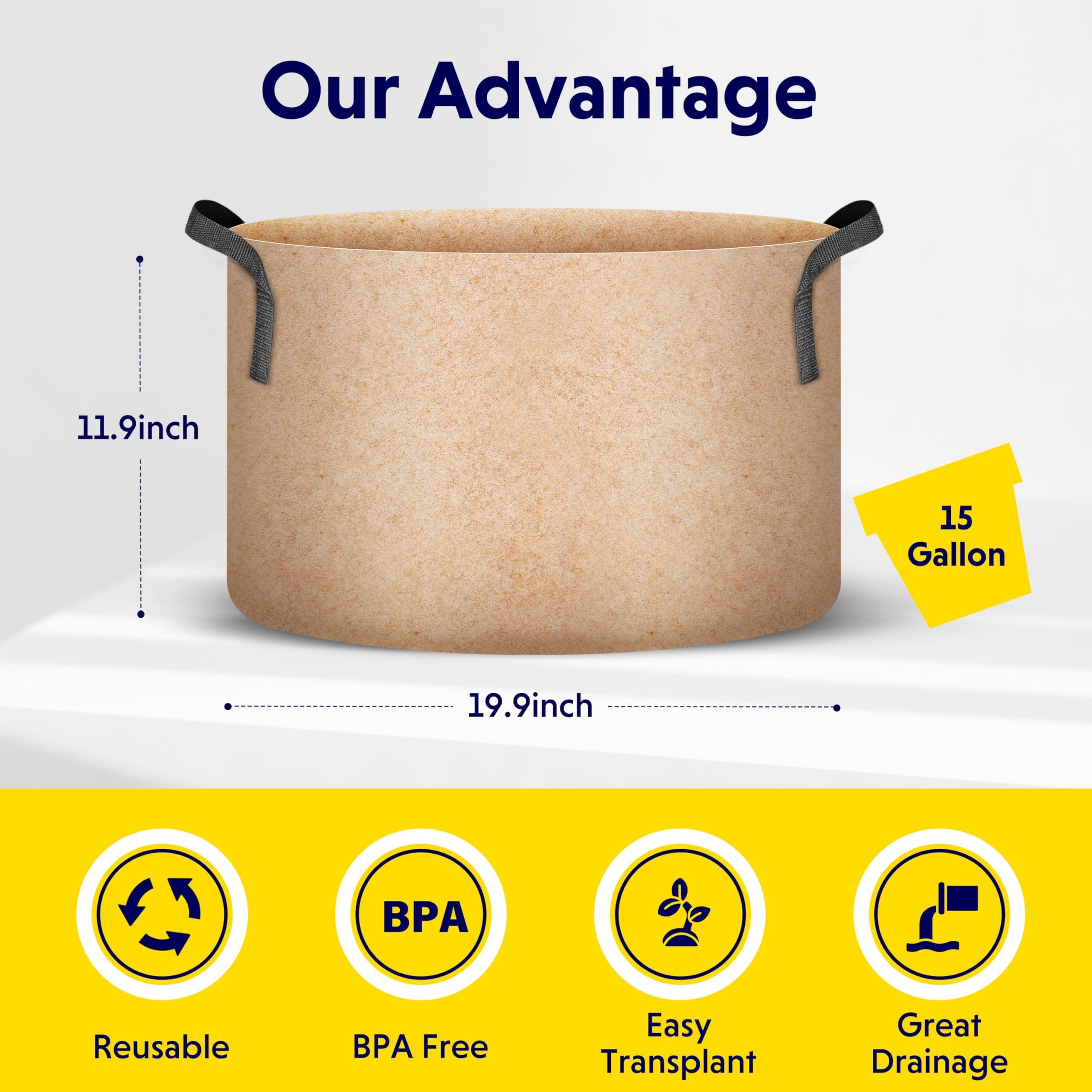 Foto 2 | Paquete De 5 Unidades De Tela No Tejida Grow Bags Ipower De 15 Galones (56,78 Litros) - Venta Internacional.