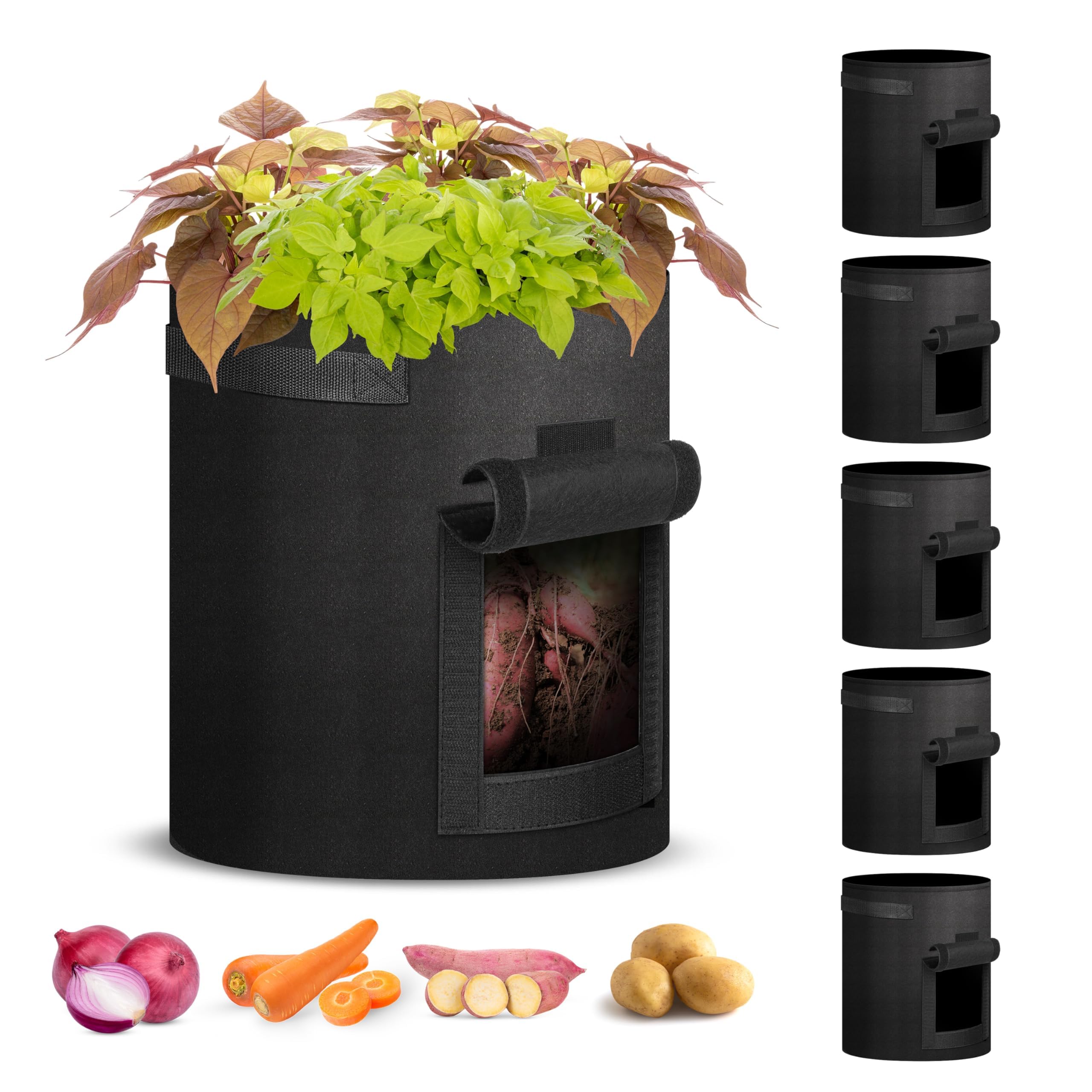 Bolsas Para Cultivo De Patatas Ipower, 10 Galones, Paquete De 5, Con Asa Y Ventana - Venta Internacional.
