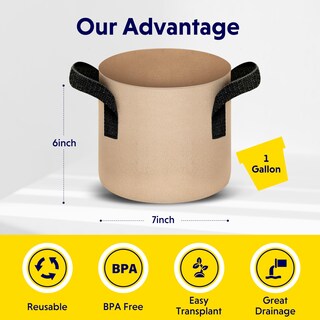 Foto 2 | Paquete De 5 Bolsas Grow Bags Ipower, Tela No Tejida, Color Canela, 4 Litros, Con Asa - Venta Internacional.