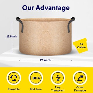 Foto 2 | Grow Bags Ipower, Tela No Tejida, Color Canela, 15 Galones, Paquete De 5 - Venta Internacional.