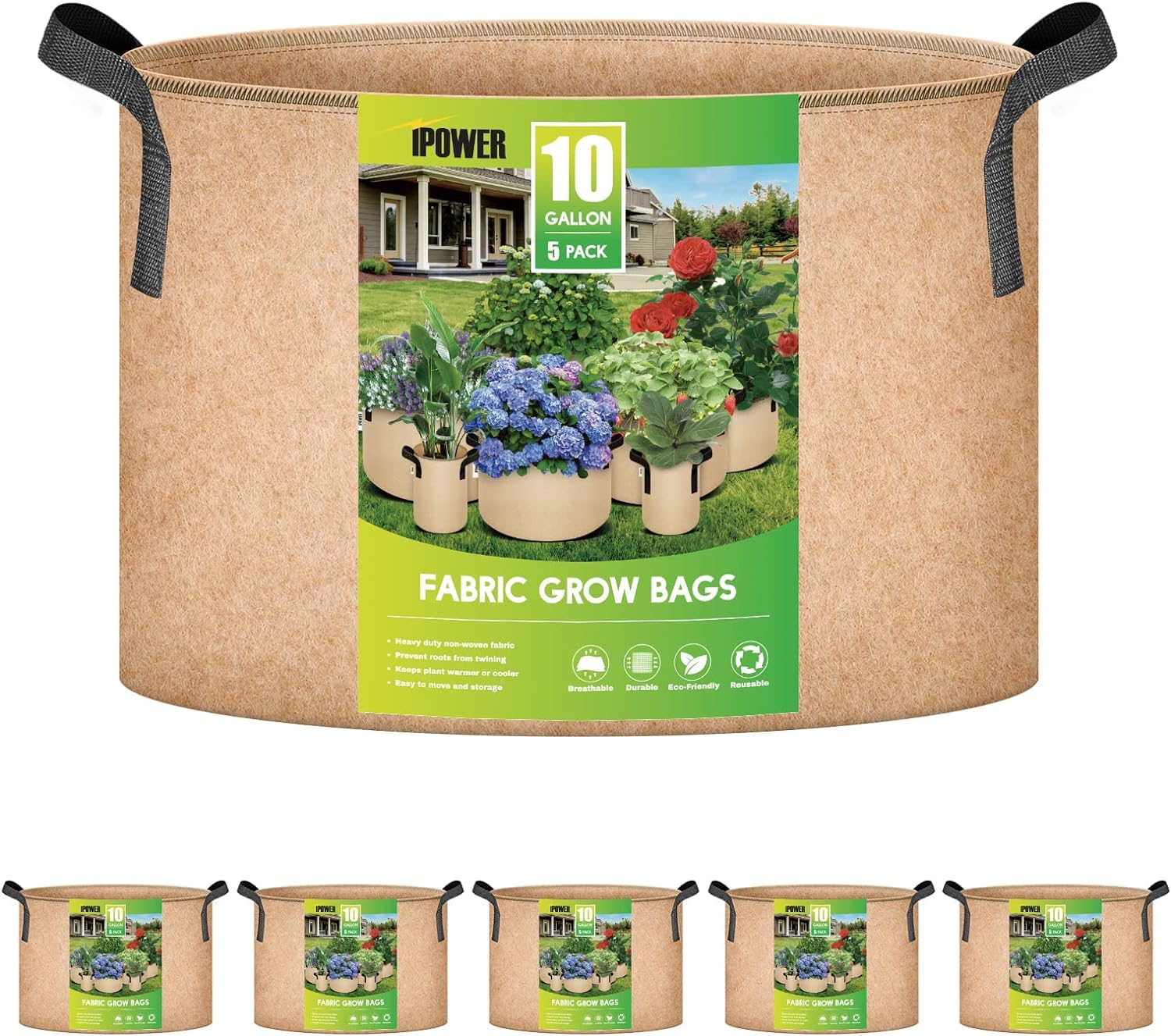 Bolsas Para Cultivo De Plantas Ipower, Tela No Tejida, 10 Galones, Paquete De 5 Unidades, Color Cane - Venta Internac