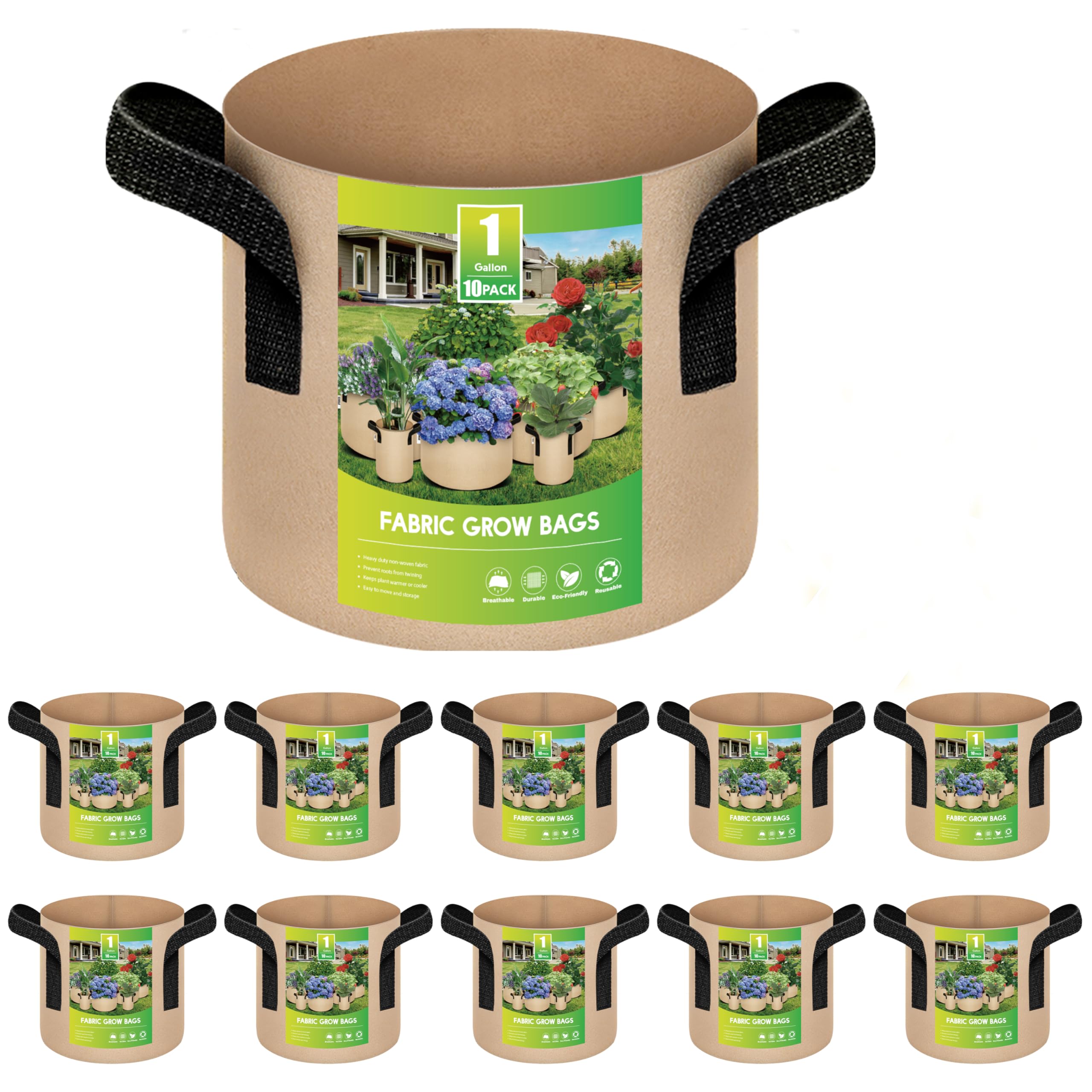 Tela No Tejida Para Aireación Plant Grow Bags Ipower, Paquete De 10 Unidades, 4 Litros - Venta Internacional.