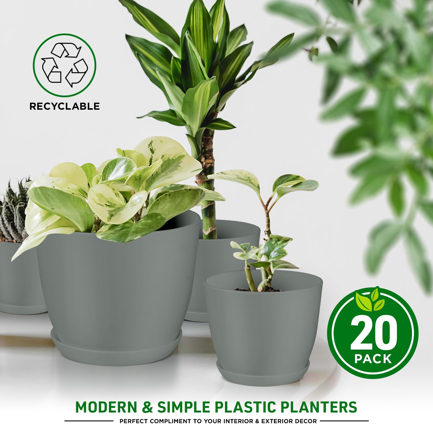 Foto 4 | Macetas Lifemaster, Ligeras Y Duraderas, Juego De 20 Unidades, Color Gris - Venta Internacional.
