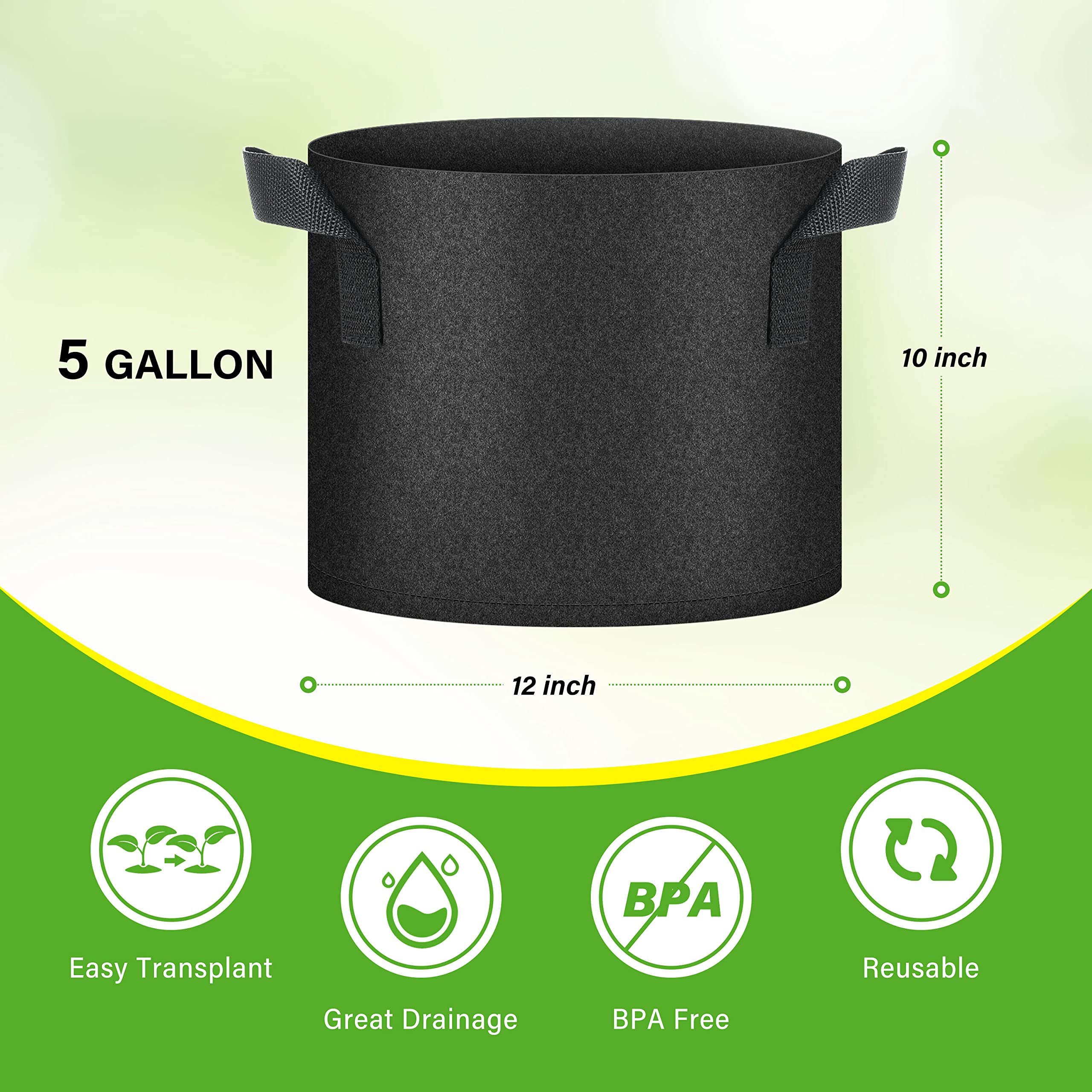 Foto 3 pulgar | Bolsas De Cultivo Healsmart Nonwoven De 5 Galones  Paquete De 6 Unidades  Para Jardín - Venta Internacional.