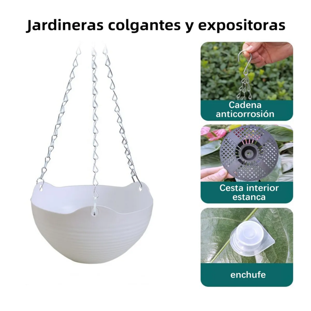 Foto 6 pulgar | 11 Macetas Plástico Colgantes Con Gancho Cadena Para Jardín Madera Belug  Blanco