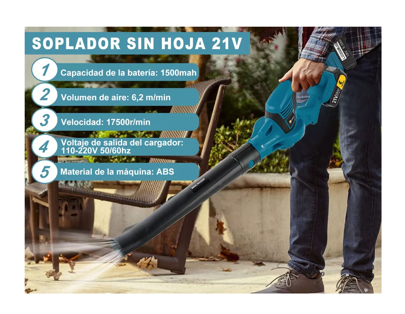 Foto 4 pulgar | Sopladora Inalámbrica Aspiradora Eléctrica 980w 2 Baterías Azul