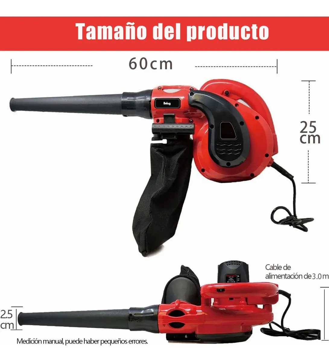 Foto 2 | Sopladora  Belug Aspiradora De Aire Eléctrica Portáti Potencia 800w Rojo