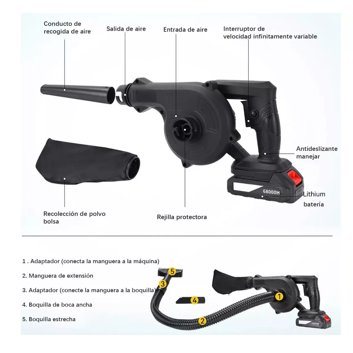 Foto 4 pulgar | Soplador De Aire Eléctrica Batería Inalámbrica Aspiradora Eo Safe Imports Esi-4362 color Negro