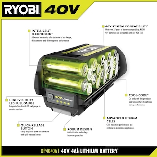 Foto 2 | Batería Ryobi Op4040 De 40 V Y 4,0 Ah, Iones De Litio - Venta Internacional.