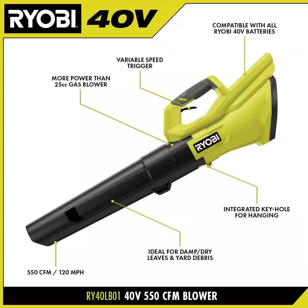 Foto 5 pulgar | Sopladora De Hojas Ryobi, 40 V, Iones De Litio, Inalámbrica, 550 Cfm, 120 Mph - Venta Internacional.