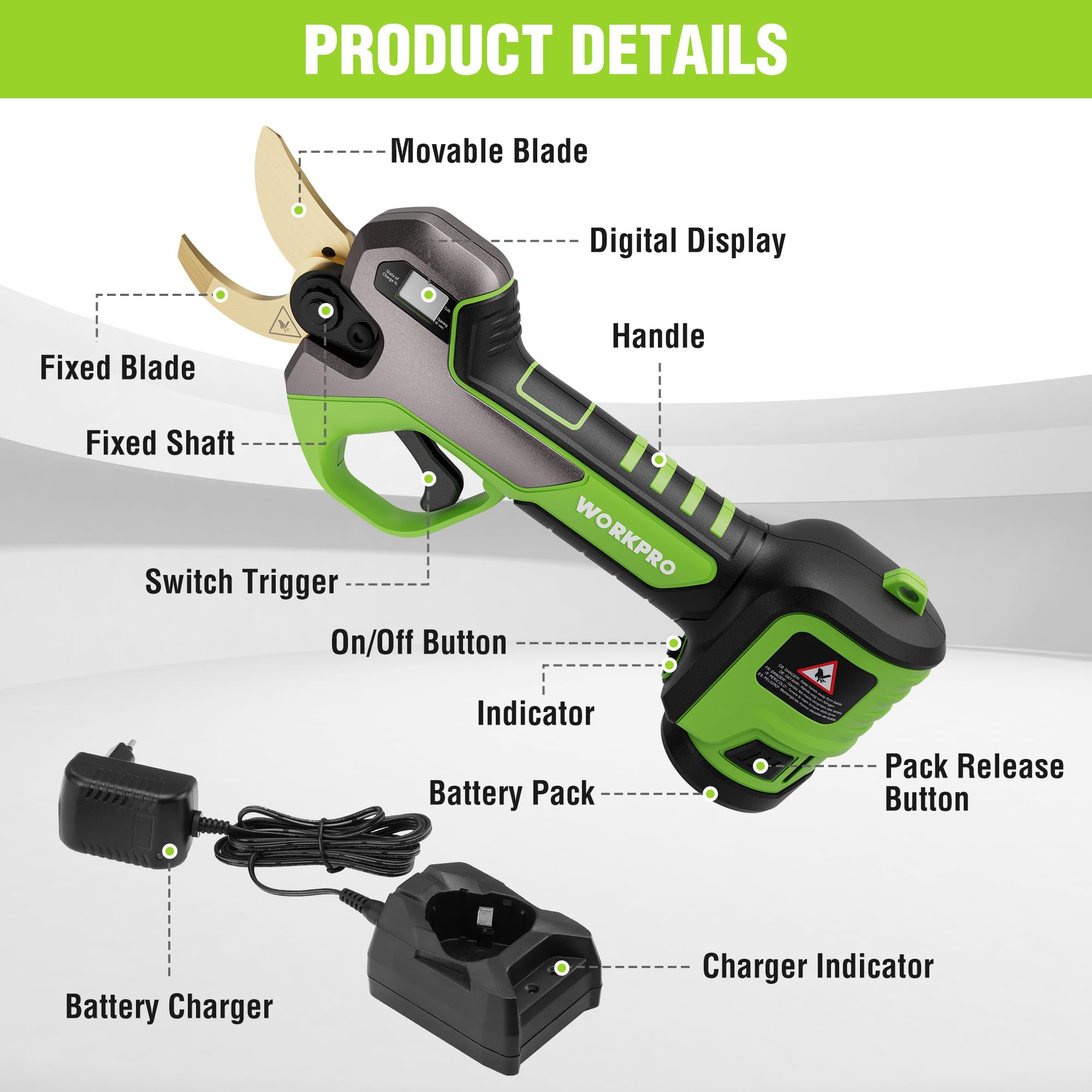 Foto 2 | Tijeras De Podar Eléctricas Workpro 12 V Inalámbricas Con 2 Baterías - Venta Internacional.