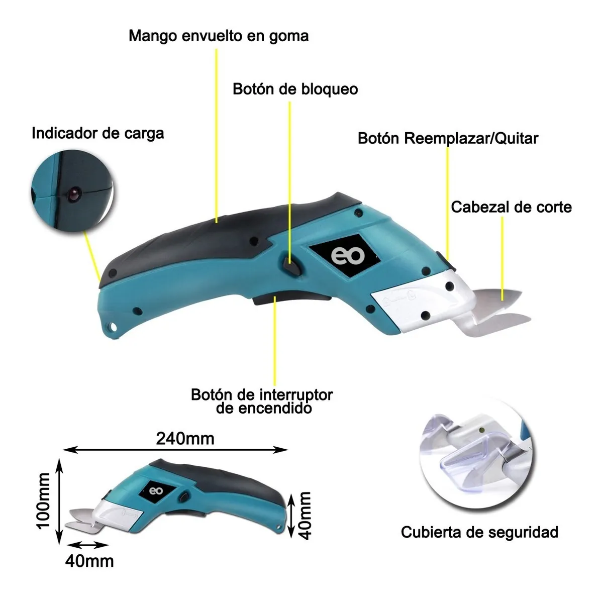 Foto 4 pulgar | Language Tijera Eléctrica Inalámbrica Recargable Cortadora De Telas Eo Safe Imports Esi-631-1 Color Verde
