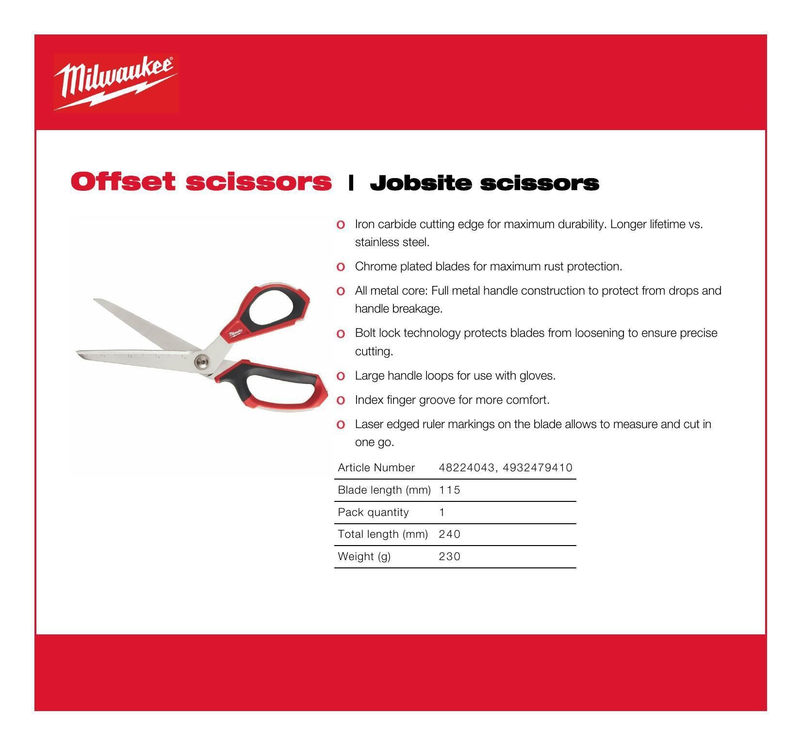 Foto 4 pulgar | Offset Scissors Milwaukee, Totalmente De Carburo De Hierro Con Núcleo Metálico - Venta Internacional.