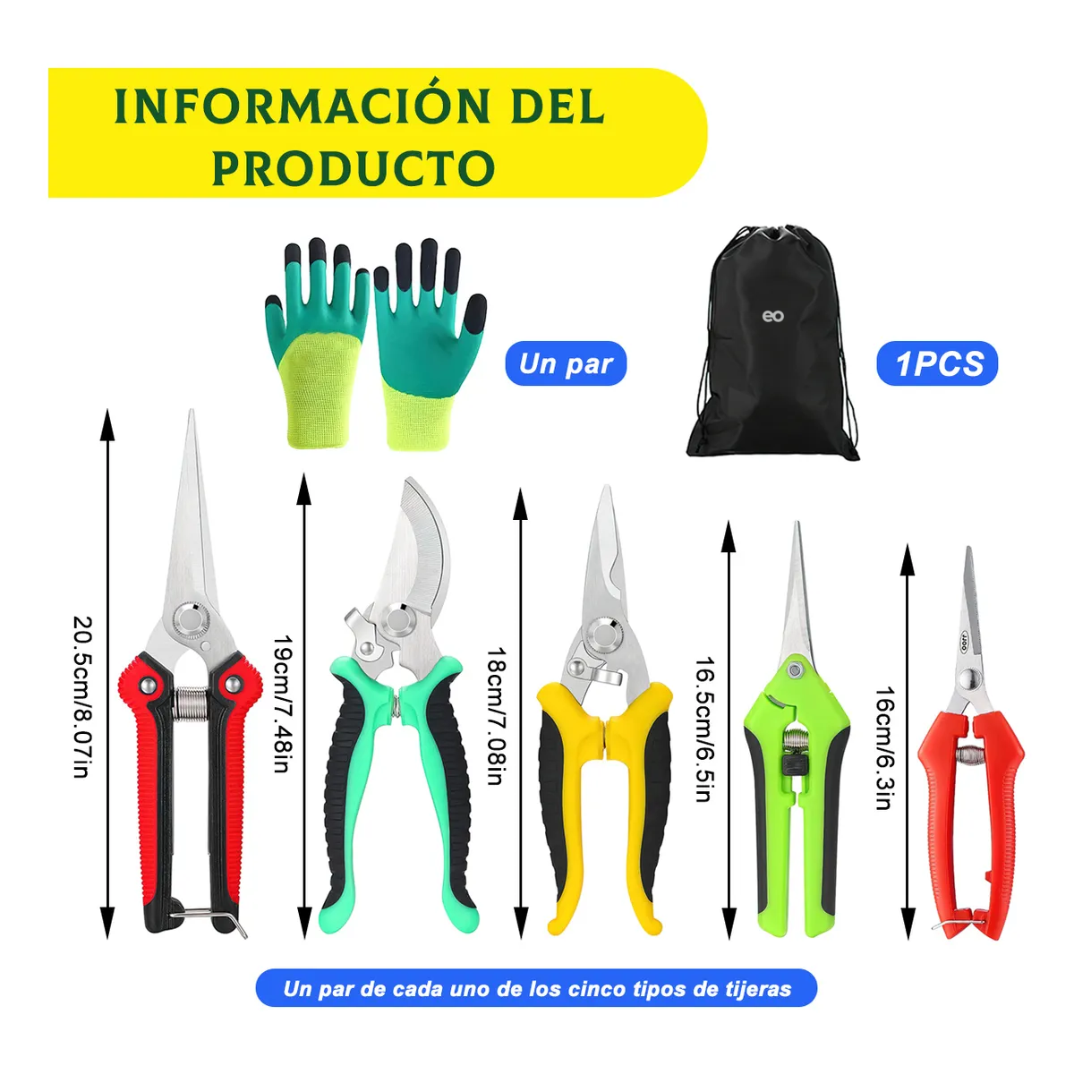 Foto 3 pulgar | Kit De Tijeras De Jardinería Para Podar Profesional Jardín Eo Safe Imports Esi-19748 Multicolor