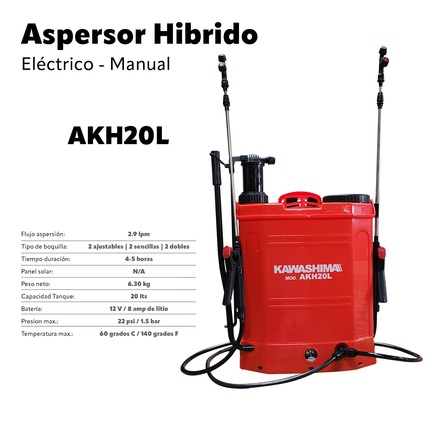 Foto 4 pulgar | Fumigadora Aspersora Eléctrico/manual 20lts Hibrido Kawashima Akh20l Color Rojo