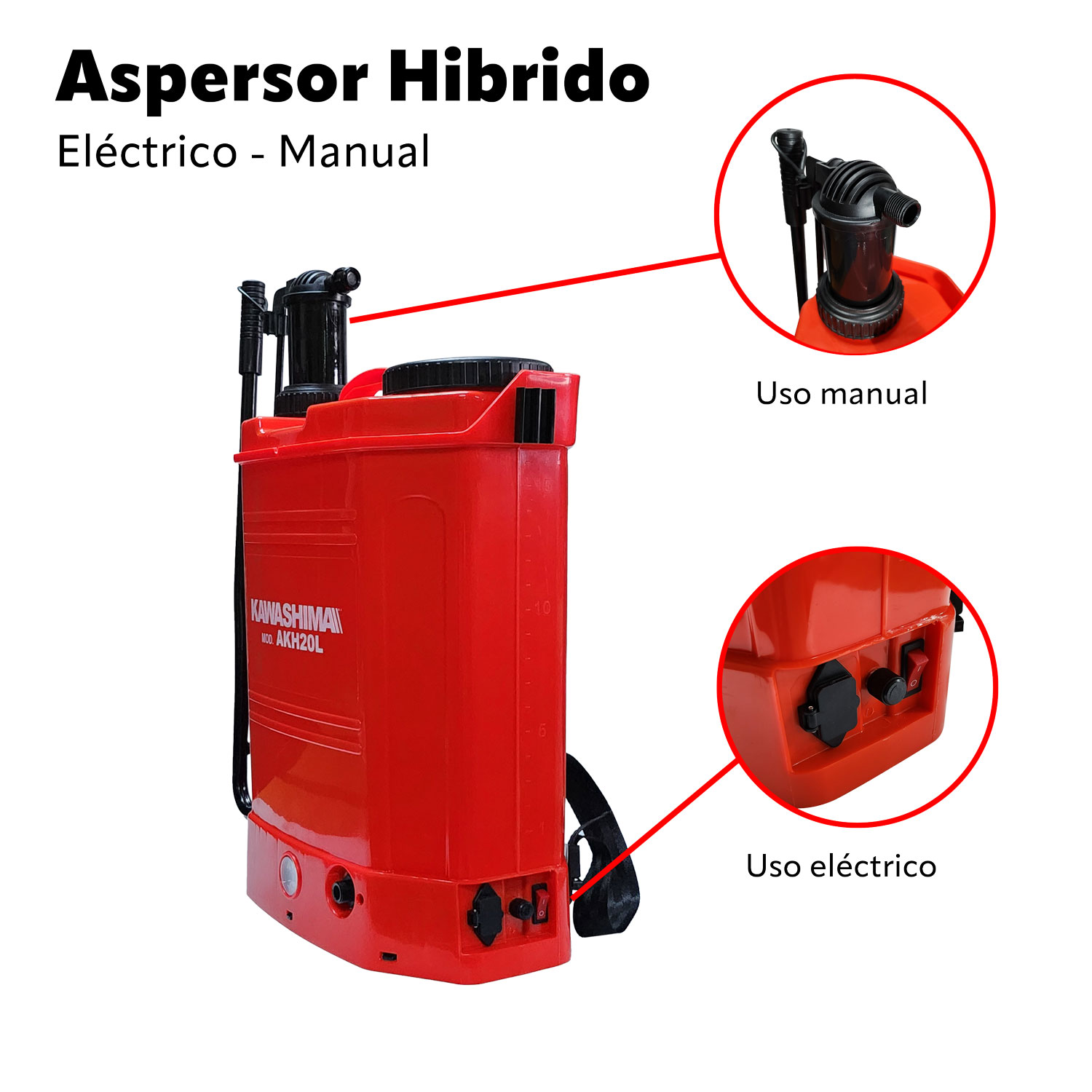 Foto 8 pulgar | Fumigadora Aspersora Eléctrico/manual 20lts Hibrido Kawashima Akh20l Color Rojo