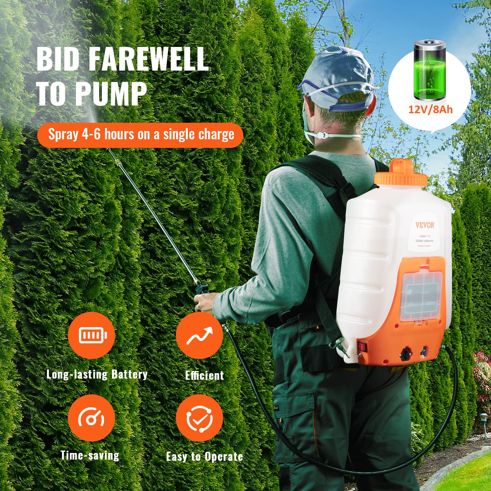 Foto 4 pulgar | Pulverizador Tipo Mochila Vevor, Funciona Con Pilas, 15 L, 0-6,2 Bar, 12 V, 8 Ah - Venta Internacional.
